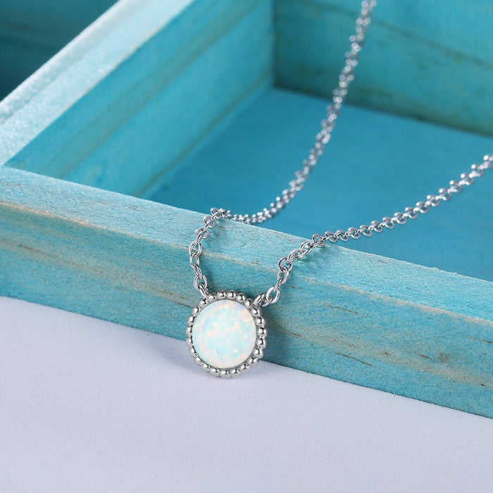 Classic Style Silver White Opal Color Necklace