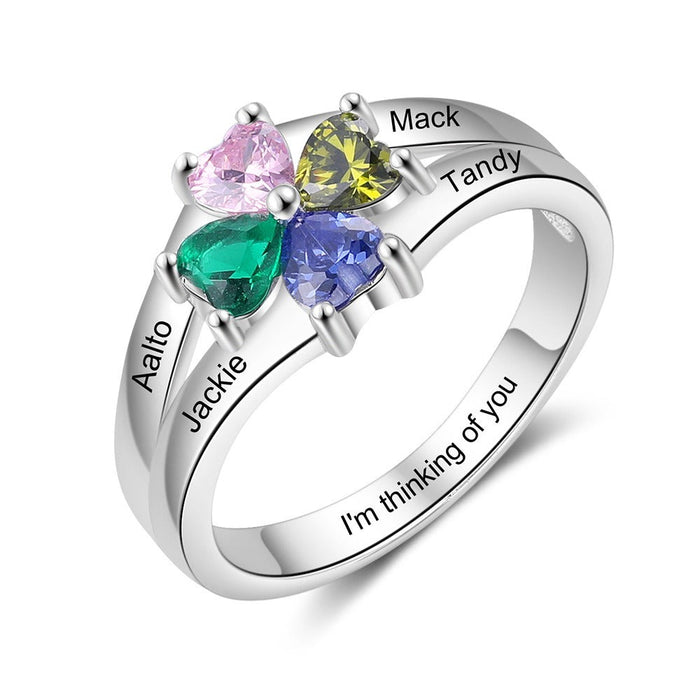 Customized Four Birthstones Flower Rings for Women