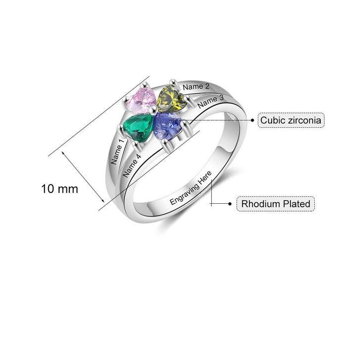 Customized Four Birthstones Flower Rings for Women