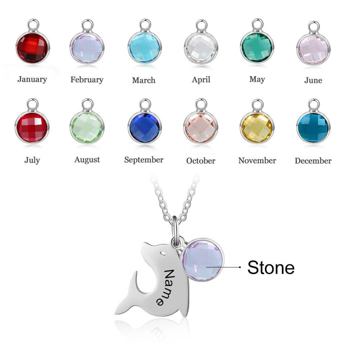 Personalized 1 Name And 1 Birthstone Dolphin Necklace