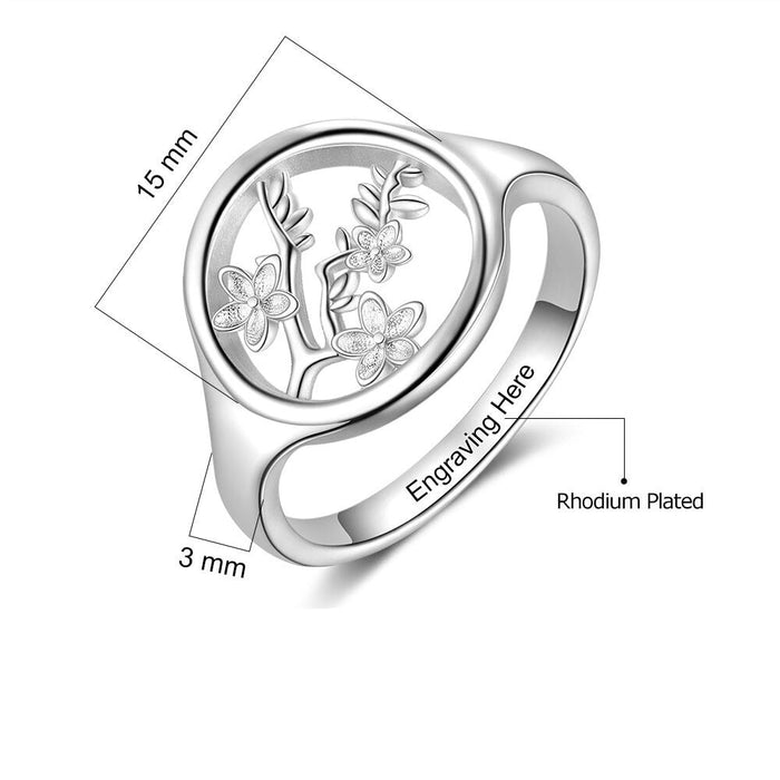Customized Engraving Branches Leaves Blossom Ring For Women