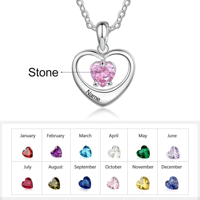 Customized Cordate  Necklace 1 Name 1 Stone