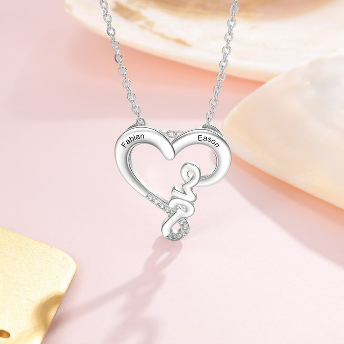 Customized 2 Names Couple's Love Heart Necklace