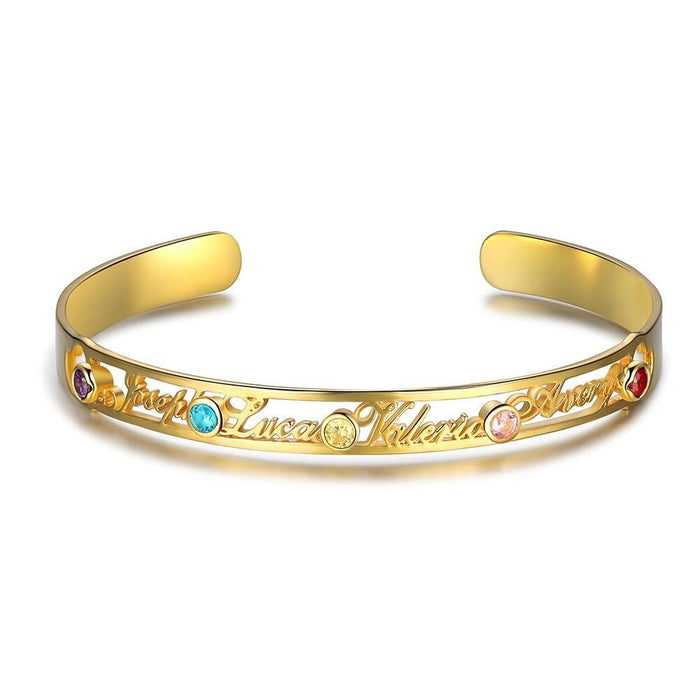 Customized Name Cuff 5 Birthstone Bracelet For Women