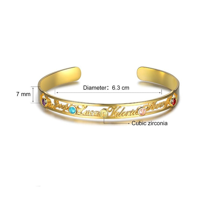 Customized Name Cuff 5 Birthstone Bracelet For Women