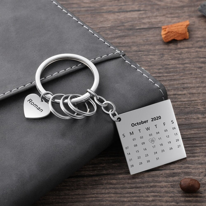 Customized Square Photo & Date Engraved Keychains