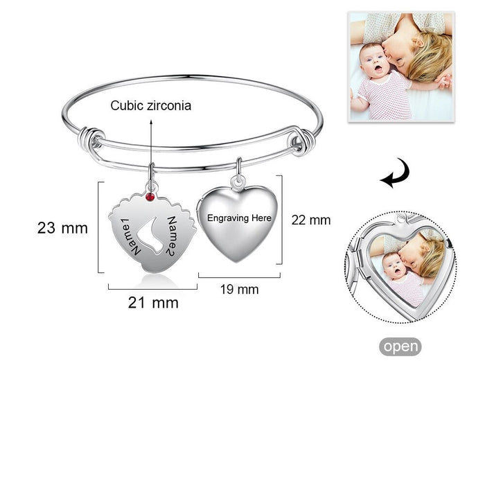 Personalized Birthstone Baby Feet & Cordate Bracelet