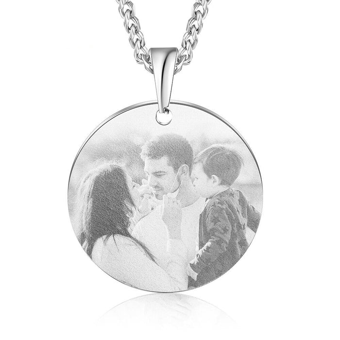 Stainless Steel Customized Photo Round Pendant Necklace