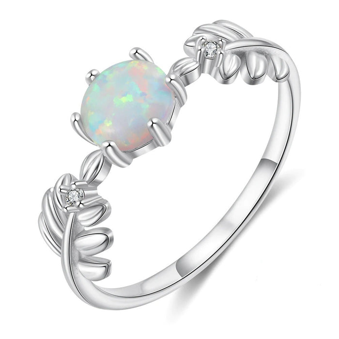 Silver Round White Opal Ring For Women