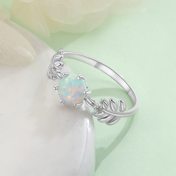 Silver Round White Opal Ring For Women