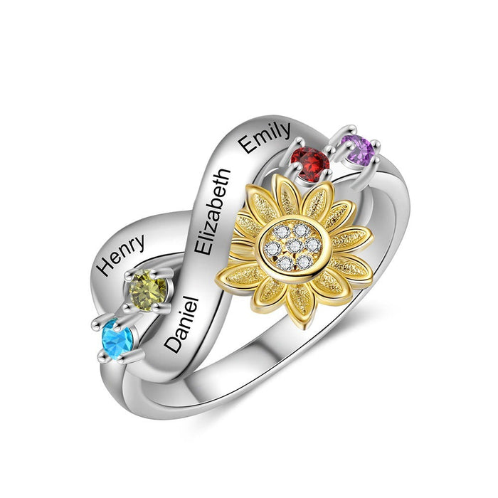 Infinity Sunflower Name Engraved Rings For Women