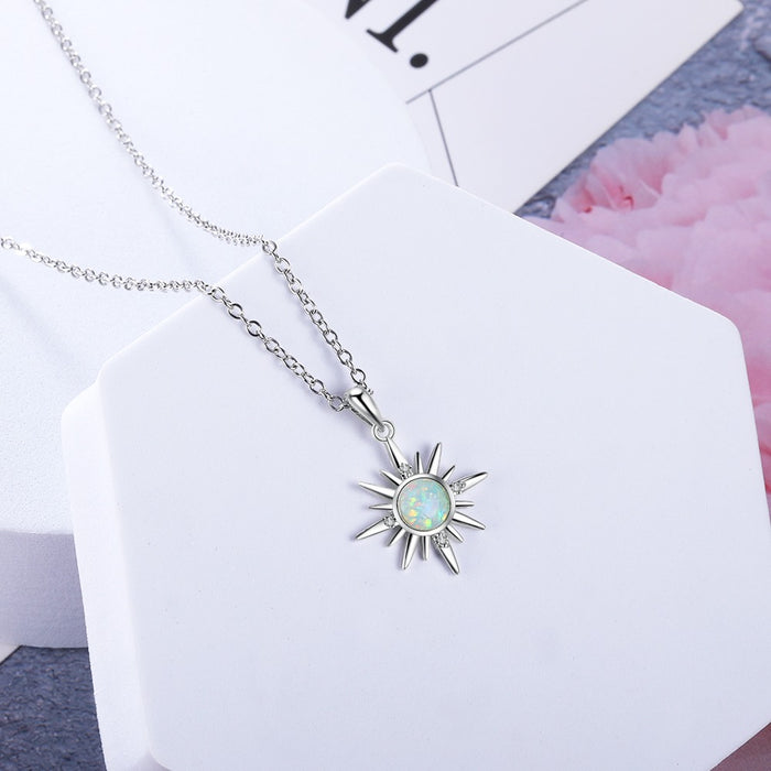 White Opal Sun Pendant Necklace