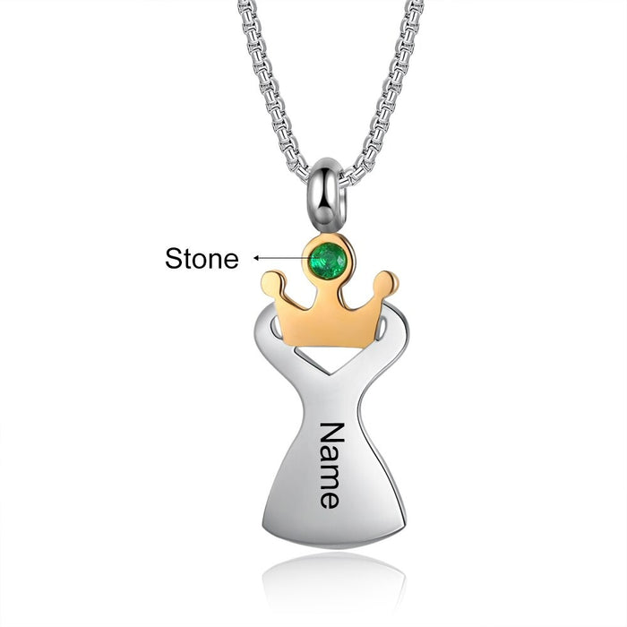 Customized 1 Stone 1 Name Crown Necklace