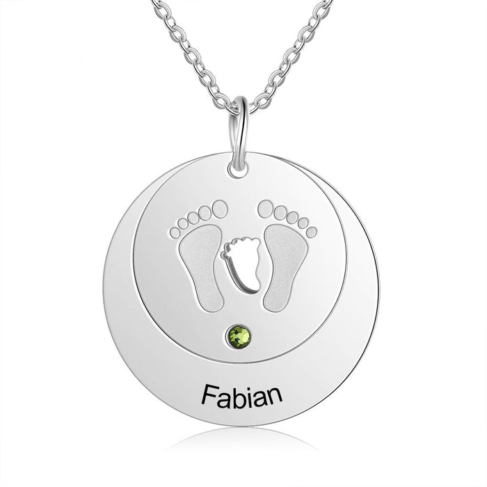 Personalized 1 Name 1 Stone Cute Baby Feet Necklace