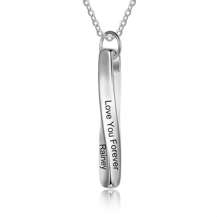 Personalized 1 Name Engraving Twisted Bar Necklace