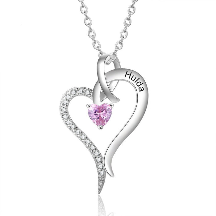 Personalized 1 Name 1 Stone Heart-Shaped Necklace