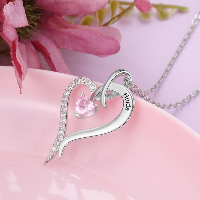 Personalized 1 Stone 1 Name Heart Necklaces