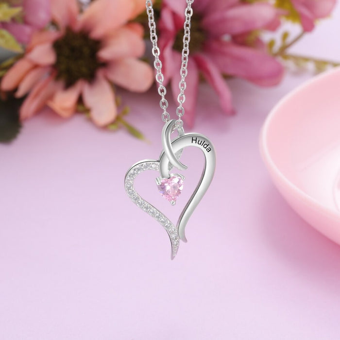 Personalized 1 Stone 1 Name Heart Necklaces