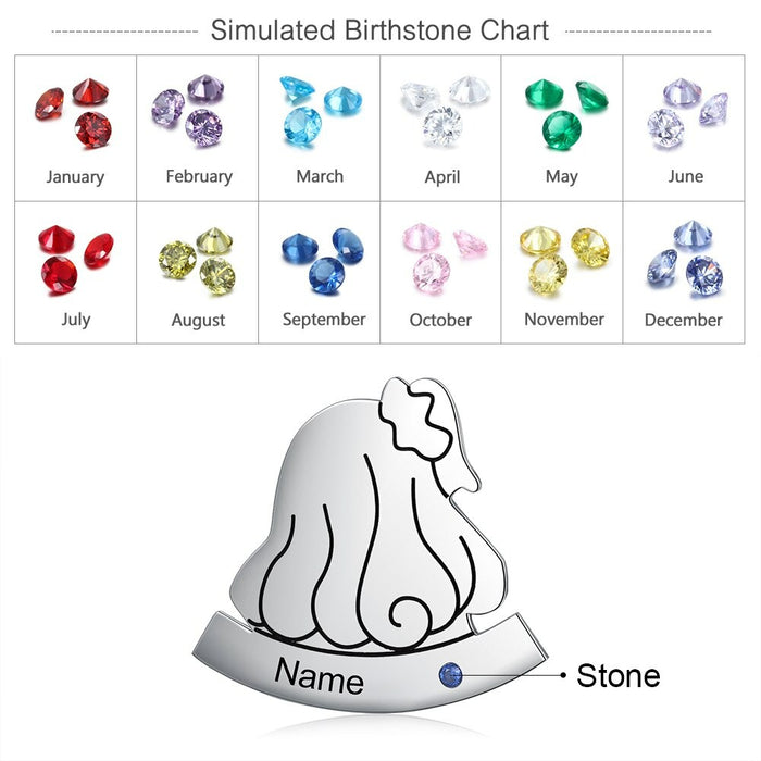 Personalized Hair Shape Birthstone Brooches