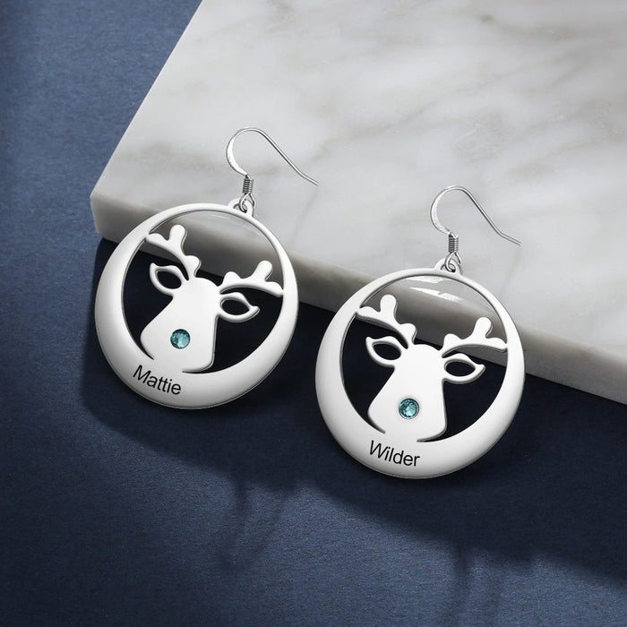 Personalized Engraved 2 Names And 2 Stones Earrings