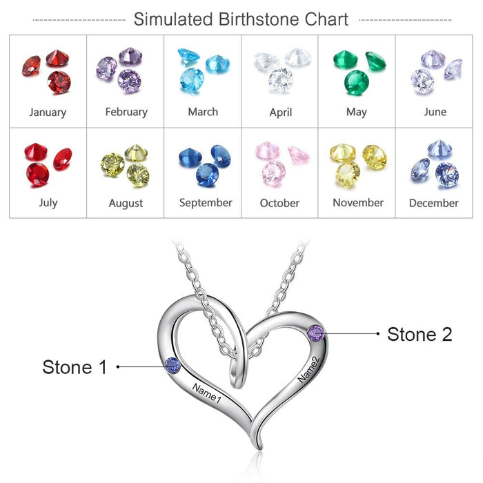 Personalized Inlaid 2 Names And Birthstones Pendant
