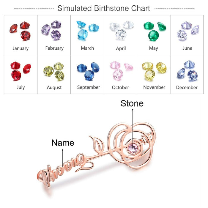 1 Stone 1 Name Personalized Rose Brooches