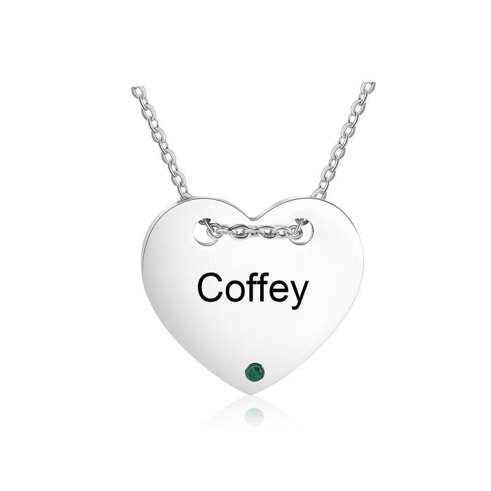 Personalized 1 Name 1 Stone  Engraved Heart Pendant