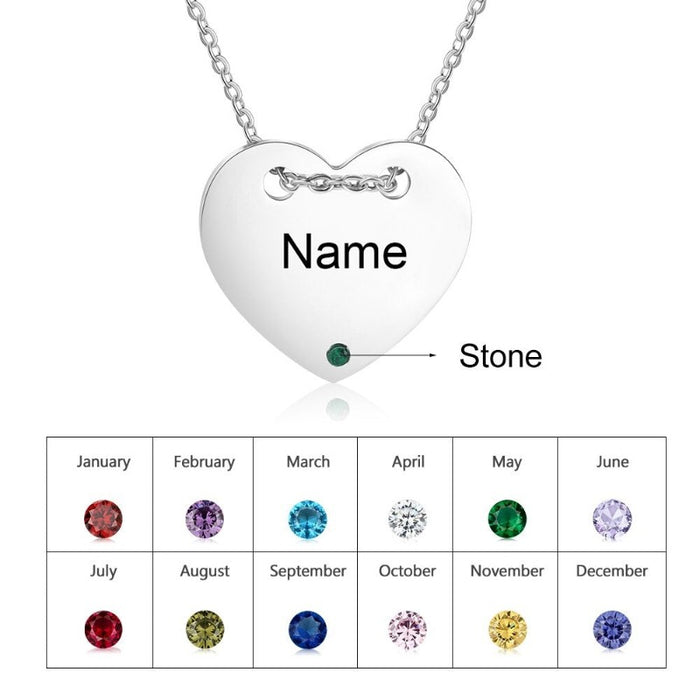 Engraved Heart-Shape 1 Name 1 Stone Pendant For Women