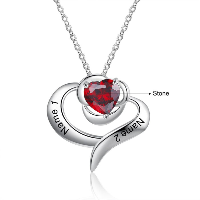 Personalized Flower Heart Pendant 1 Stone 2 Name