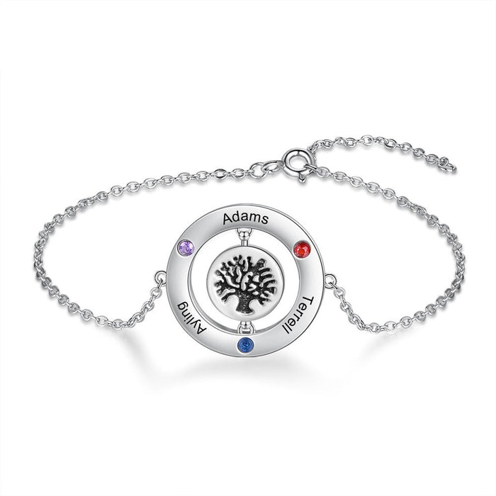 Personalized Tree of Life Birthstone Rotatable Round Bracelet