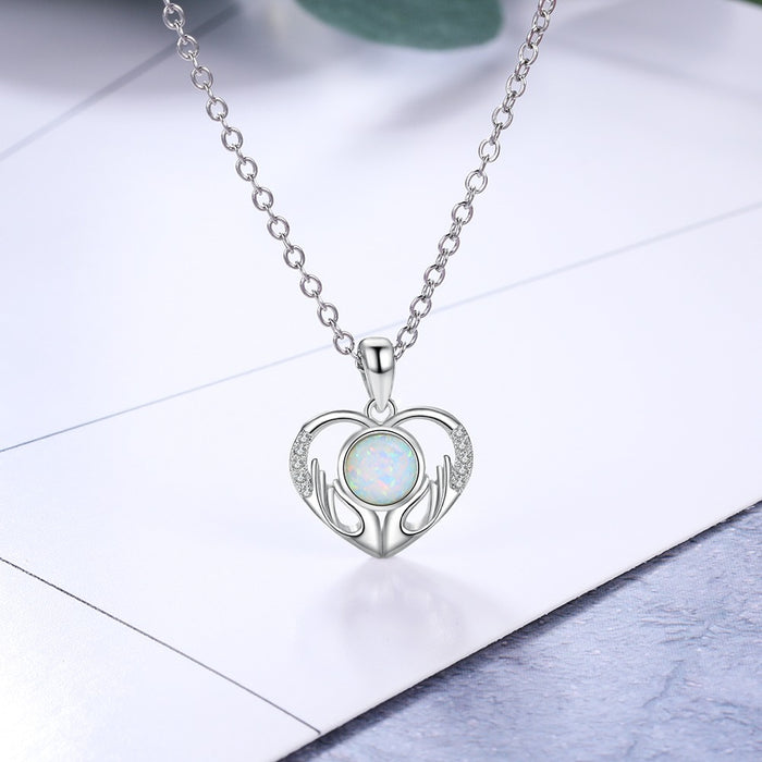 Elegant Heart-Shaped Pendant Necklace With Opal Stone