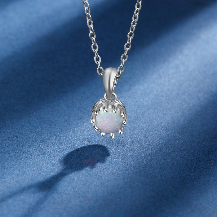 Elegant Silver Color White Opal Necklace for Women