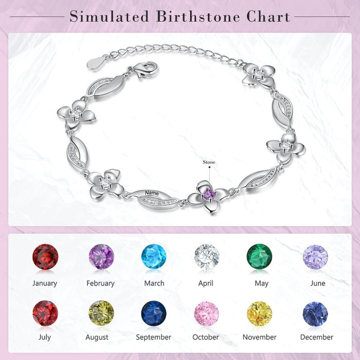 Customized Flower Bracelet With 1 Birthstone For Women