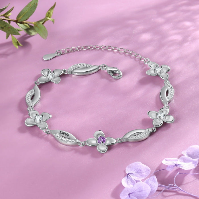 Customized Flower Bracelet With 1 Birthstone For Women