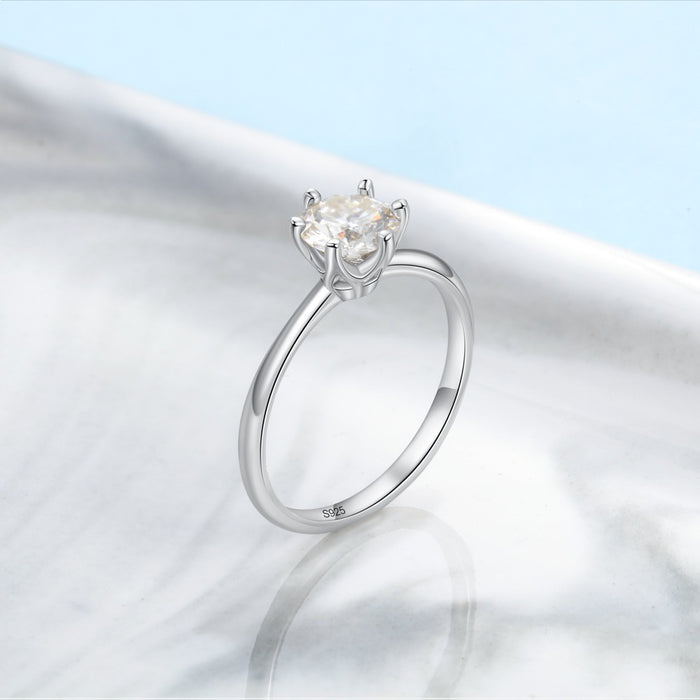 Sterling Silver Classic Style Moissanite Ring