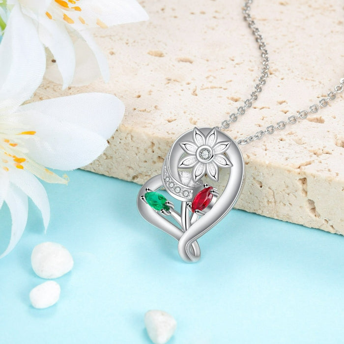 Customized 2 Birthstone Heart Necklaces