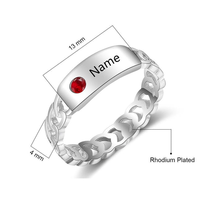 Personalized Silver Color Engraving Name Ring For Women