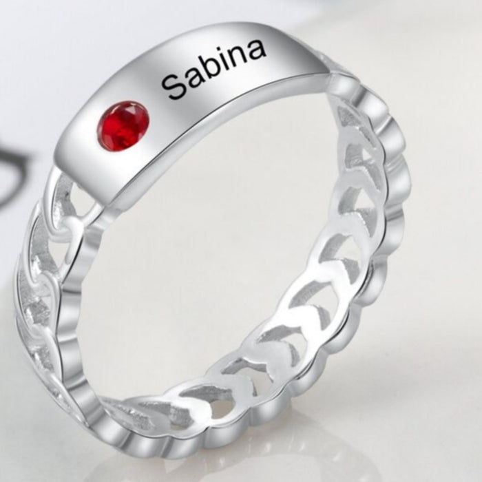 Personalized Silver Color Engraving Name Ring For Women