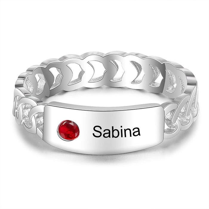 Personalized Silver Color Engraving Name Ring For Women