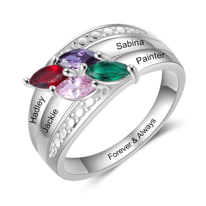 Personalized 4 Names Wide Rings For Women