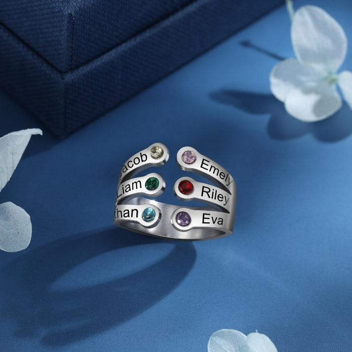 Personalized 6 Birthstone Open Ring for Women