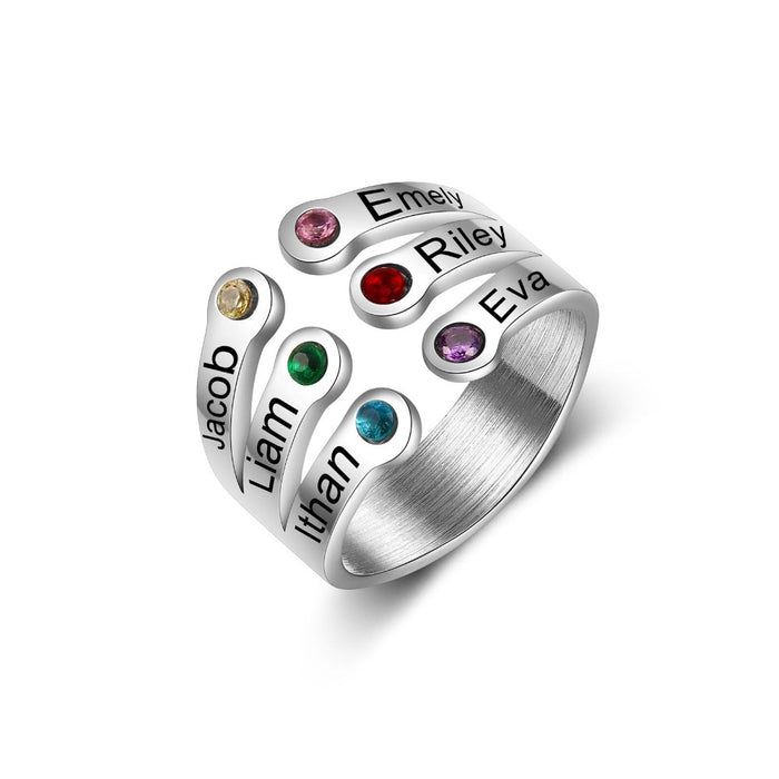 Personalized 6 Birthstone Open Ring for Women
