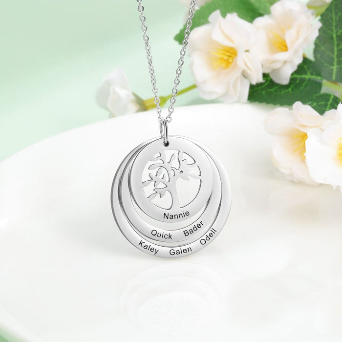 Personalized 6 Names Engraved Tree of Life Pendant