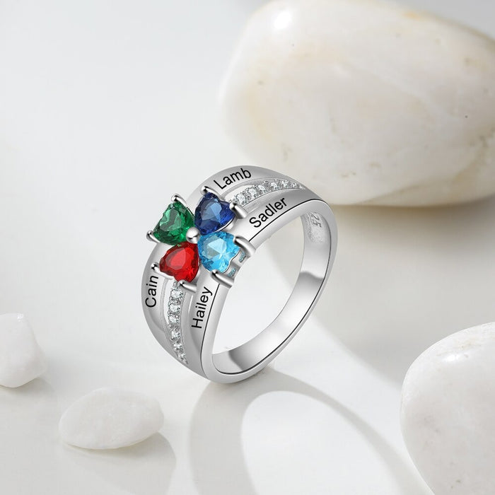 Sterling Silver with 4 Birthstones Custom Ring