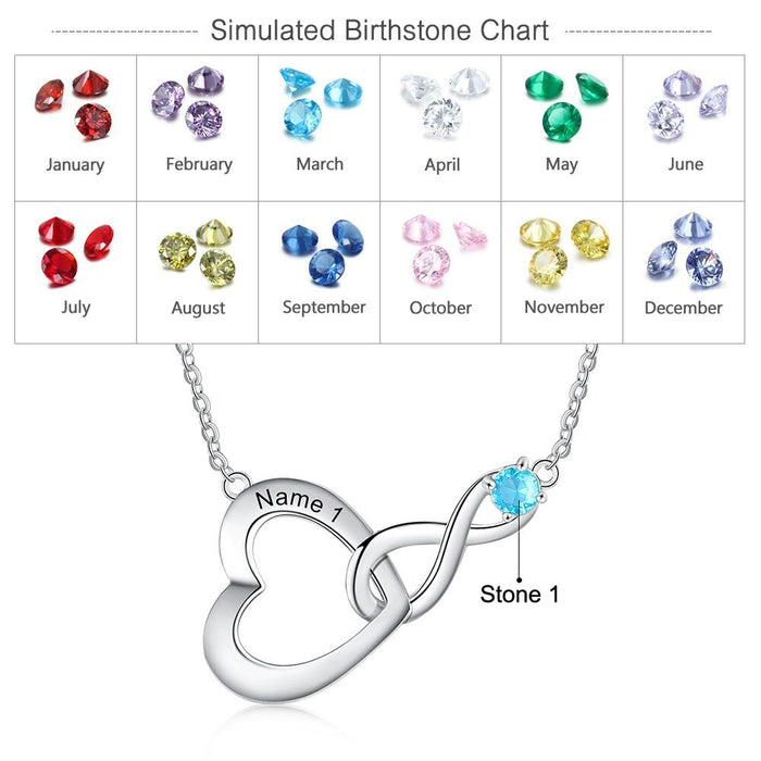 Personalized 1 Stone 1 Name Infinity & Heart Necklaces