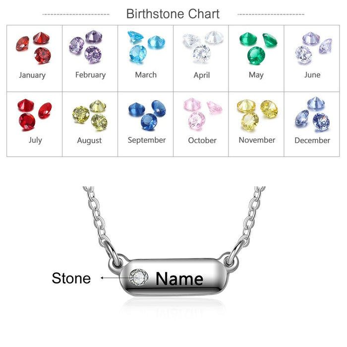 Personalized 1 Name 1 Stone Stainless Steel Pendant