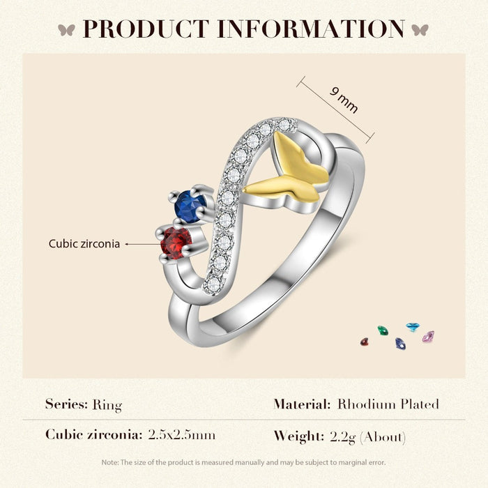 Personalized Butterfly Ring With 2 Birthstone For Women