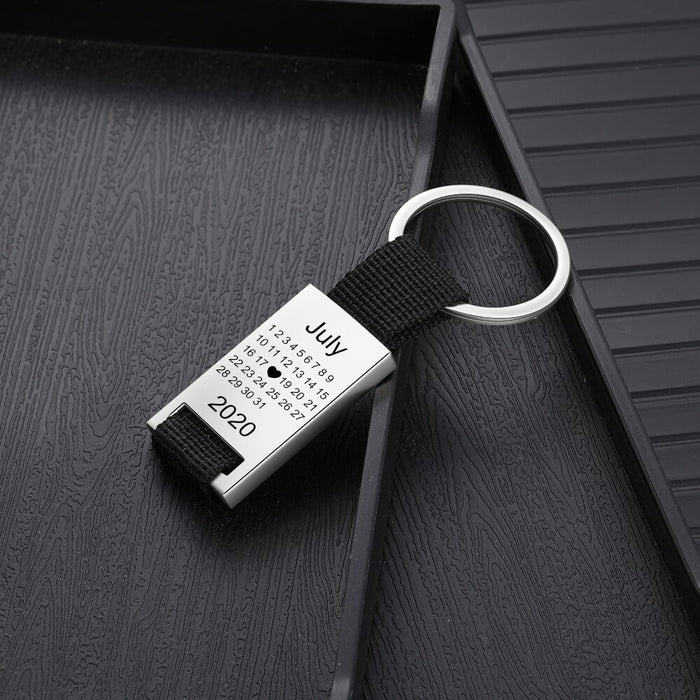 Personalized Calendar Stainless Steel Keychain For Men