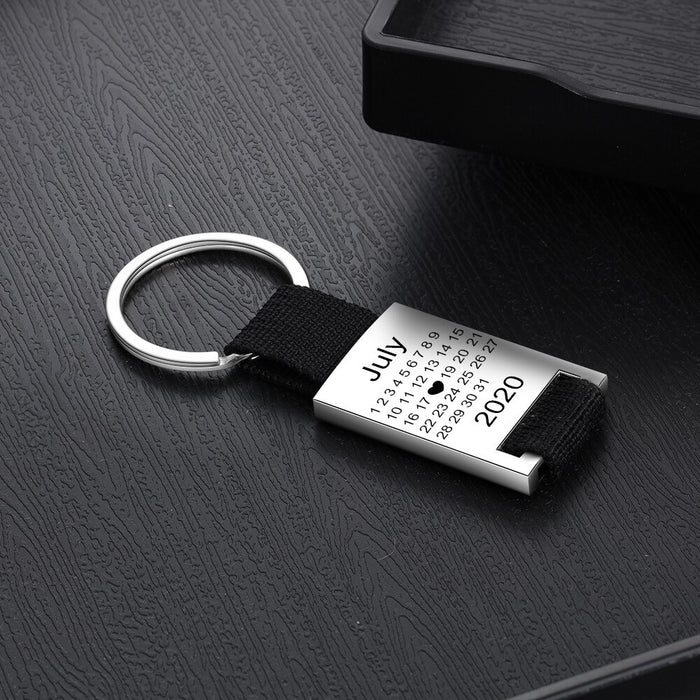 Personalized Calendar Stainless Steel Keychain For Men