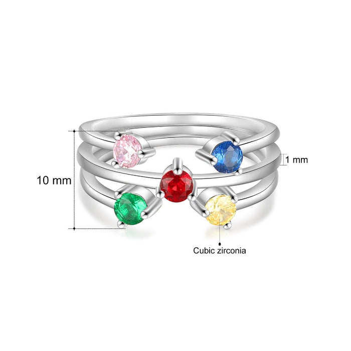 Personalized Round Inlaid 5 Birthstone Stackable Ring For Women